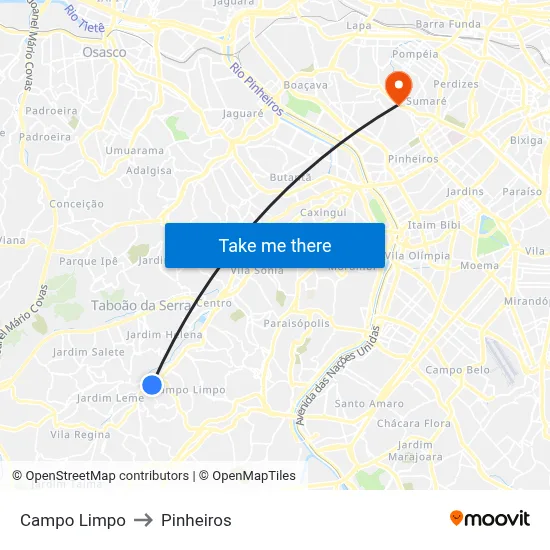 Campo Limpo to Pinheiros map