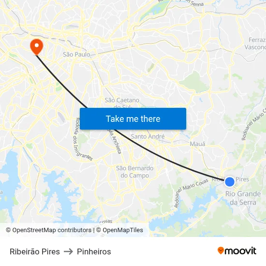 Ribeirão Pires to Pinheiros map