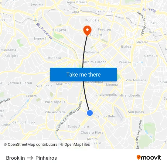 Brooklin to Pinheiros map