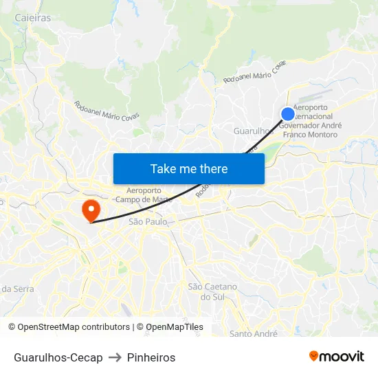 Guarulhos-Cecap to Pinheiros map