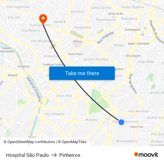 Hospital São Paulo to Pinheiros map