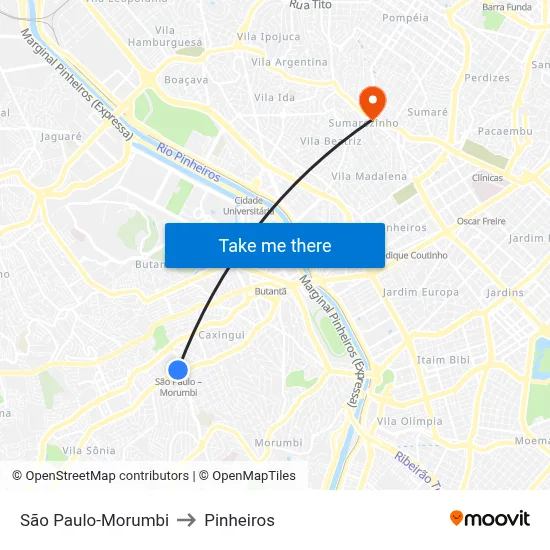 São Paulo-Morumbi to Pinheiros map