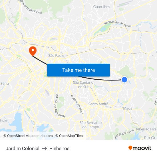 Jardim Colonial to Pinheiros map