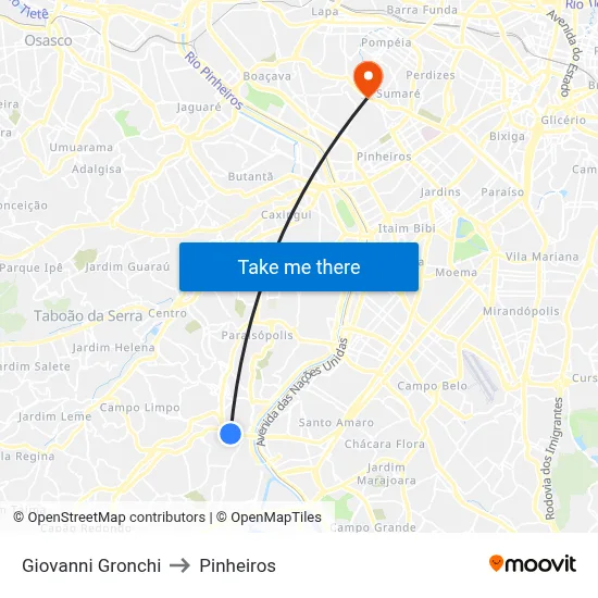 Giovanni Gronchi to Pinheiros map