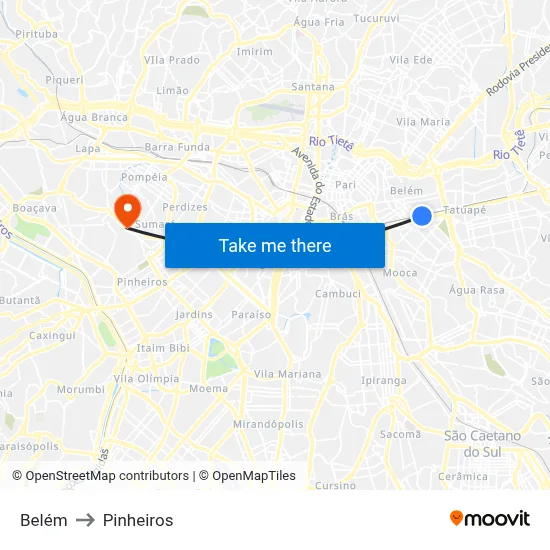 Belém to Pinheiros map