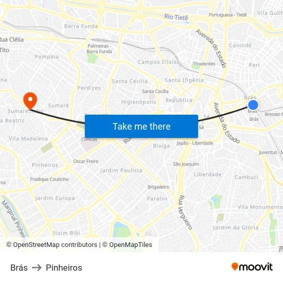 Brás to Pinheiros map