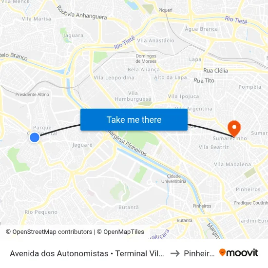 Avenida dos Autonomistas • Terminal Vila Yara to Pinheiros map