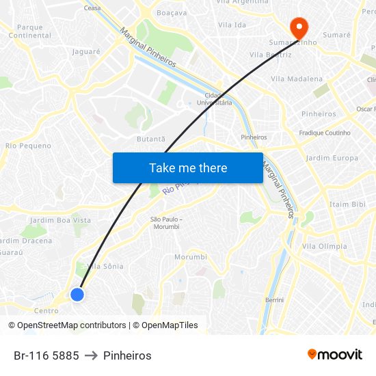 Br-116 5885 to Pinheiros map