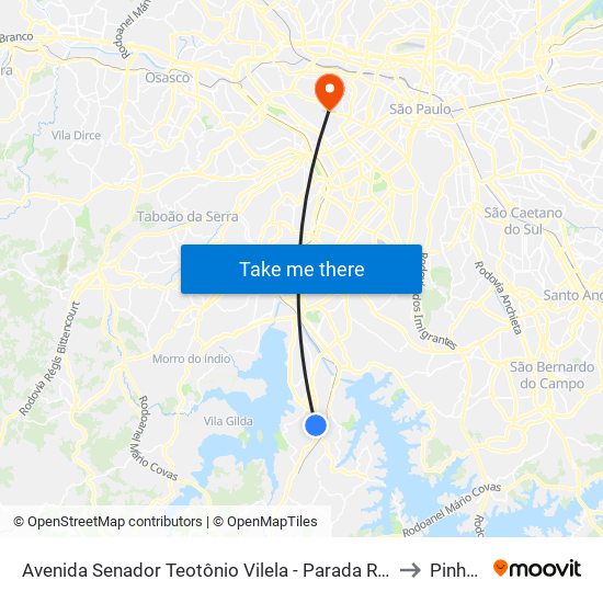 Avenida Senador Teotônio Vilela - Parada Rodrigues Vilares C/B to Pinheiros map