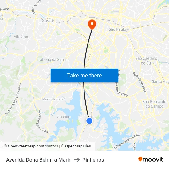 Avenida Dona Belmira Marin to Pinheiros map