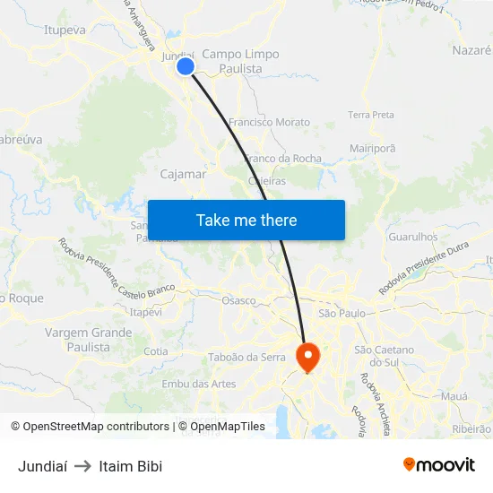 Jundiaí to Itaim Bibi map