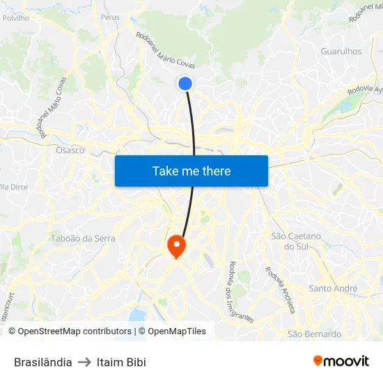 Brasilândia to Itaim Bibi map