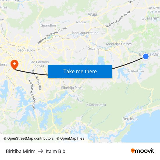 Biritiba Mirim to Itaim Bibi map