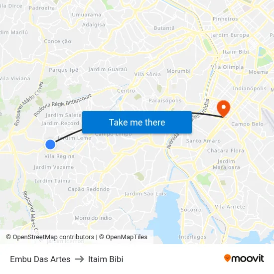 Embu Das Artes to Itaim Bibi map