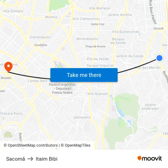 Sacomã to Itaim Bibi map