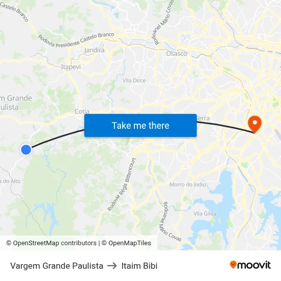 Vargem Grande Paulista to Itaim Bibi map