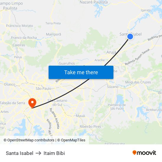 Santa Isabel to Itaim Bibi map