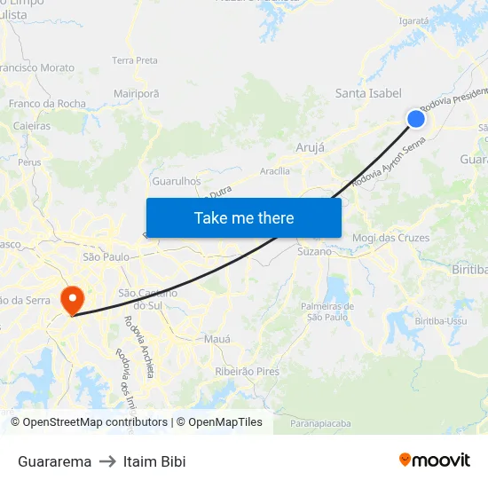 Guararema to Itaim Bibi map