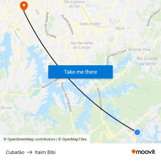 Cubatão to Itaim Bibi map