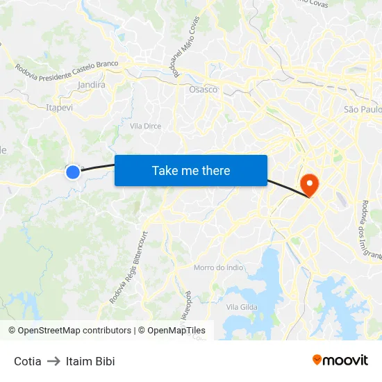Cotia to Itaim Bibi map