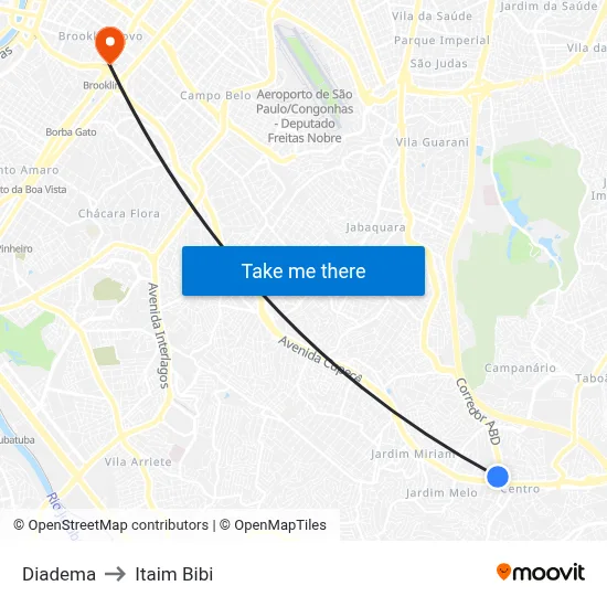 Diadema to Itaim Bibi map