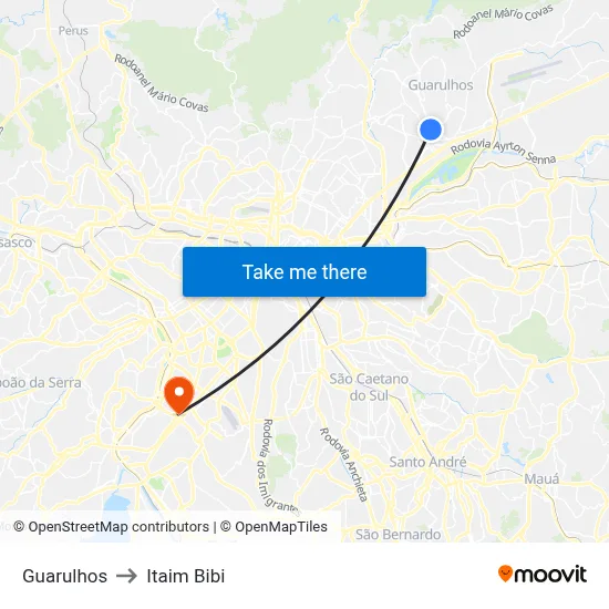 Guarulhos to Itaim Bibi map