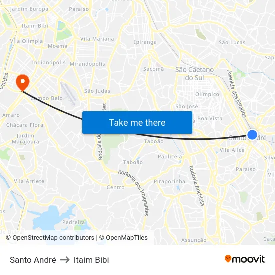 Santo André to Itaim Bibi map