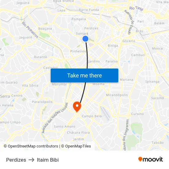 Perdizes to Itaim Bibi map