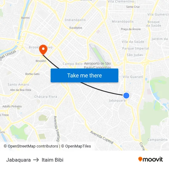 Jabaquara to Itaim Bibi map