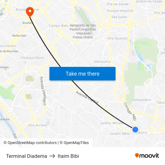 Terminal Diadema to Itaim Bibi map