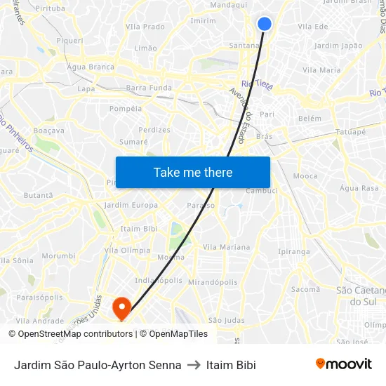 Jardim São Paulo-Ayrton Senna to Itaim Bibi map