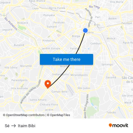 Sé to Itaim Bibi map