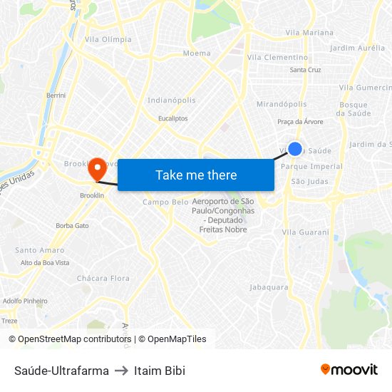 Saúde-Ultrafarma to Itaim Bibi map