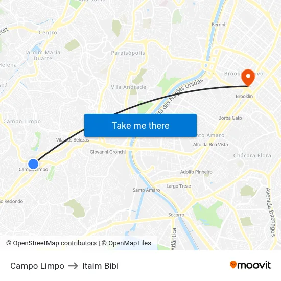 Campo Limpo to Itaim Bibi map