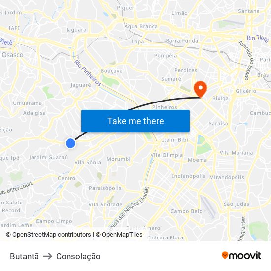 Butantã to Consolação map