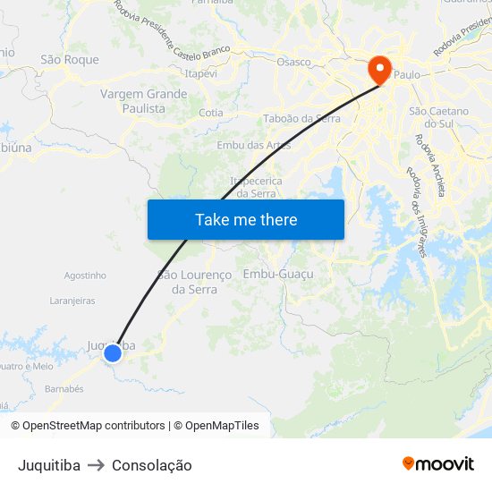 Juquitiba to Consolação map