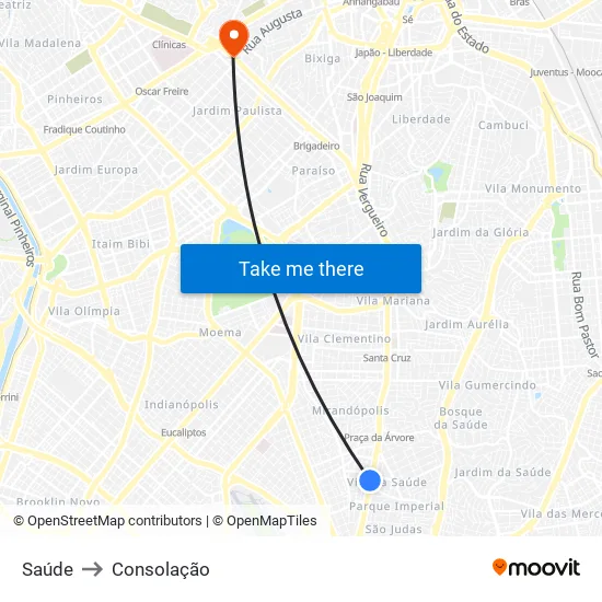Saúde to Consolação map