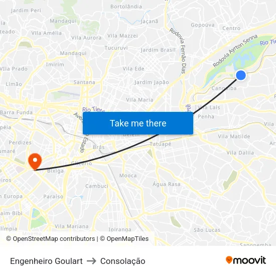 Engenheiro Goulart to Consolação map