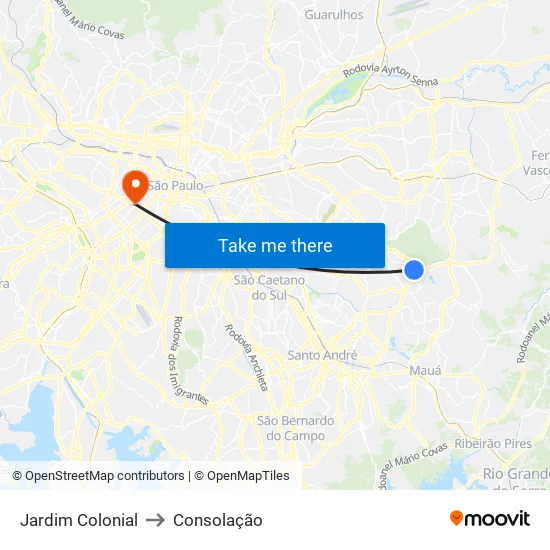Jardim Colonial to Consolação map