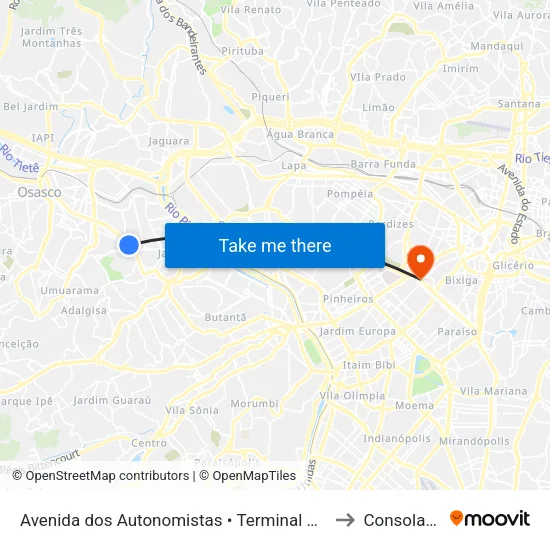 Avenida dos Autonomistas • Terminal Vila Yara to Consolação map