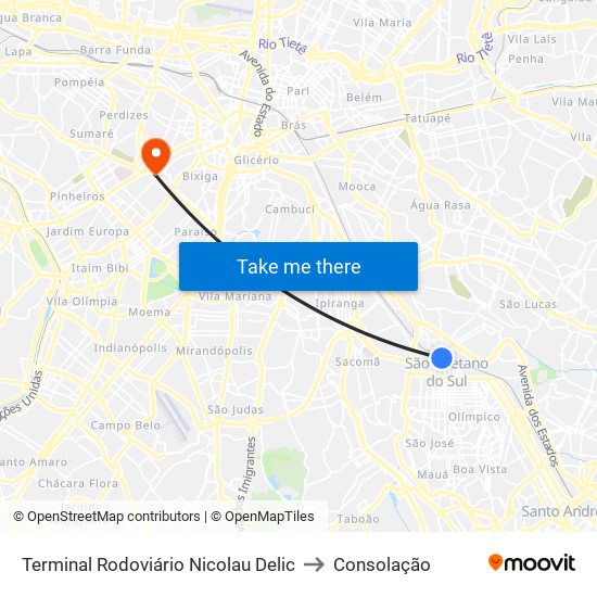 Terminal Rodoviário Nicolau Delic to Consolação map