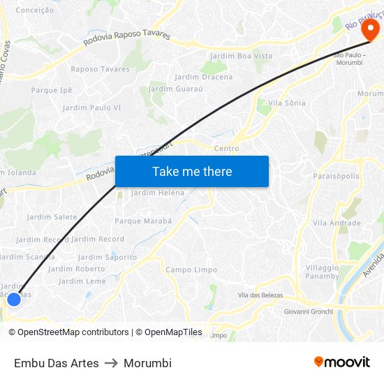 Embu Das Artes to Morumbi map