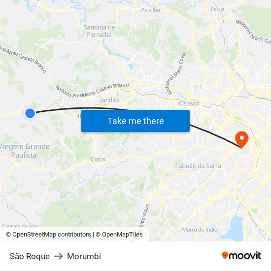 São Roque to Morumbi map