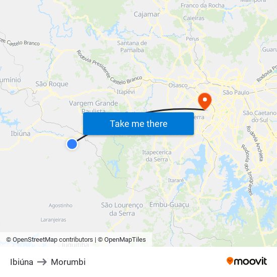 Ibiúna to Morumbi map