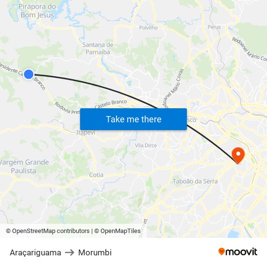 Araçariguama to Morumbi map