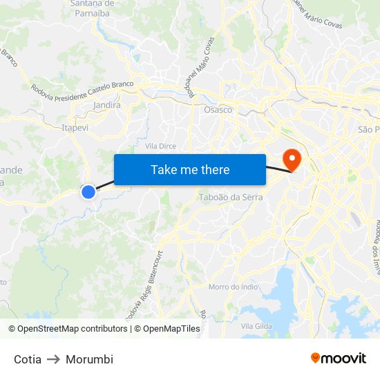 Cotia to Morumbi map