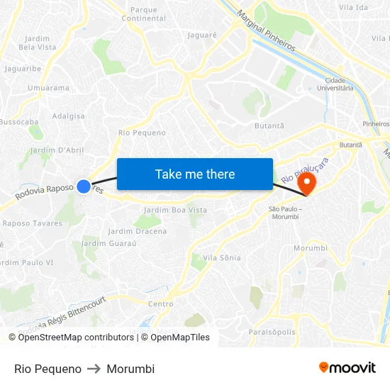 Rio Pequeno to Morumbi map