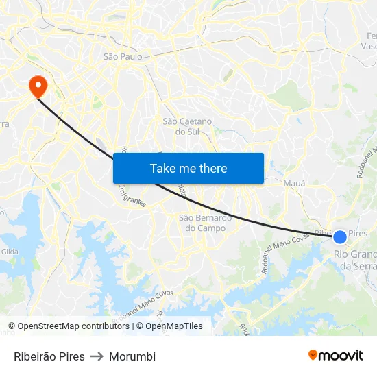 Ribeirão Pires to Morumbi map