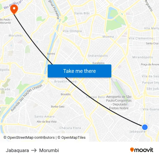 Jabaquara to Morumbi map