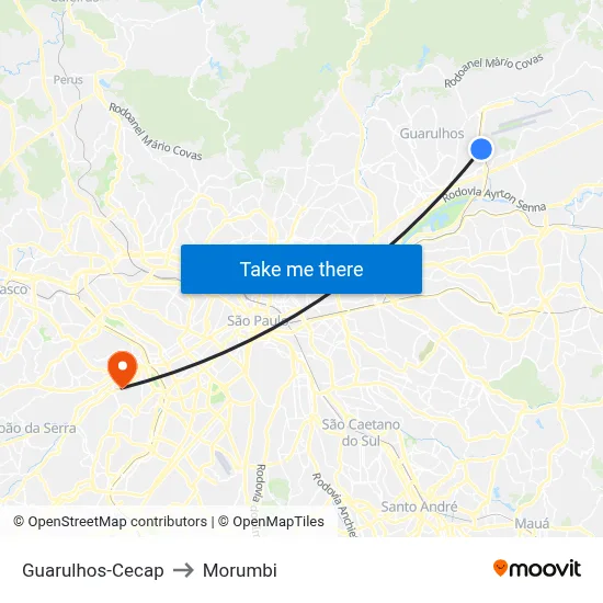 Guarulhos-Cecap to Morumbi map